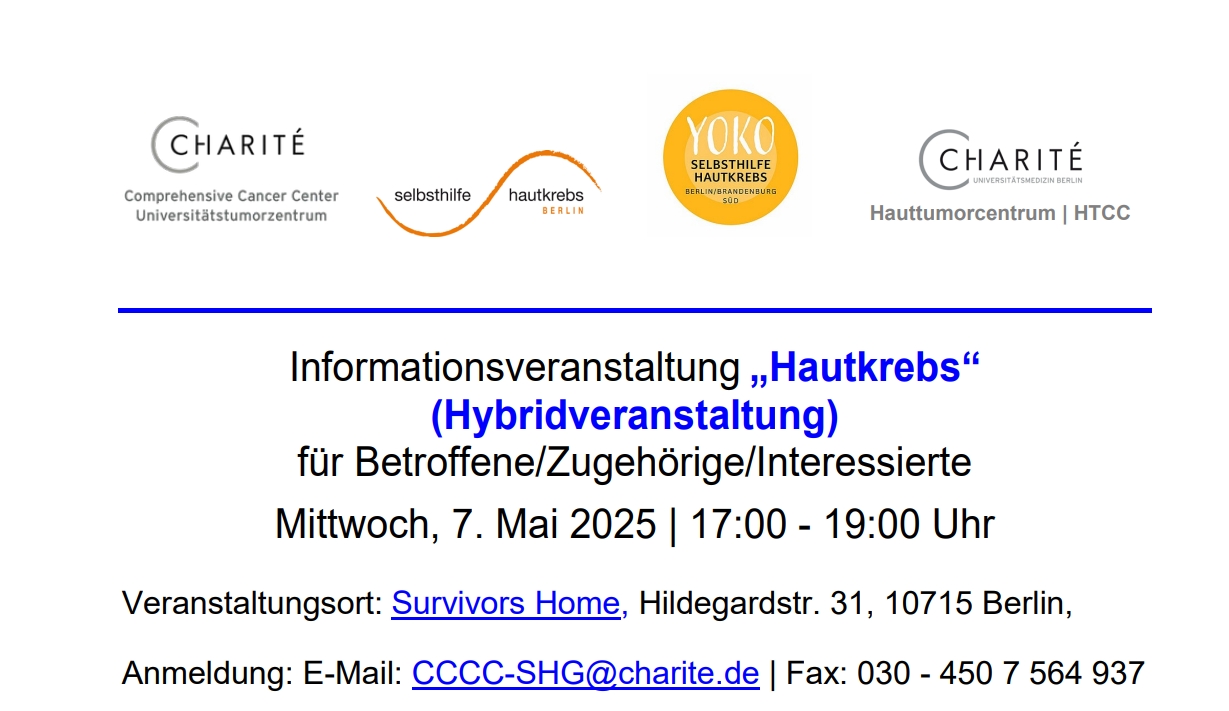 Hautkrebs verstehen, vorbeugen und handeln: Patientenveranstaltung am 7.5. im Survivors Home